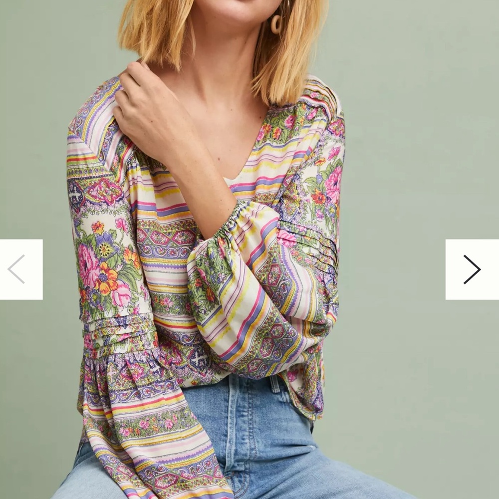 Maeve Anthropolgie Ceresco Peasant Top Medium Multicolor Floral Bohemian